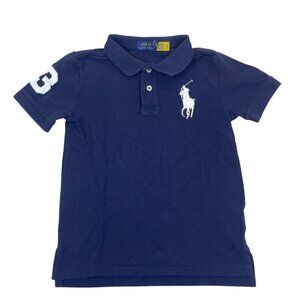 Polo Ralph Lauren Kids Navy Polo Shirt With White Pony Logo & 3 Patch Size 7